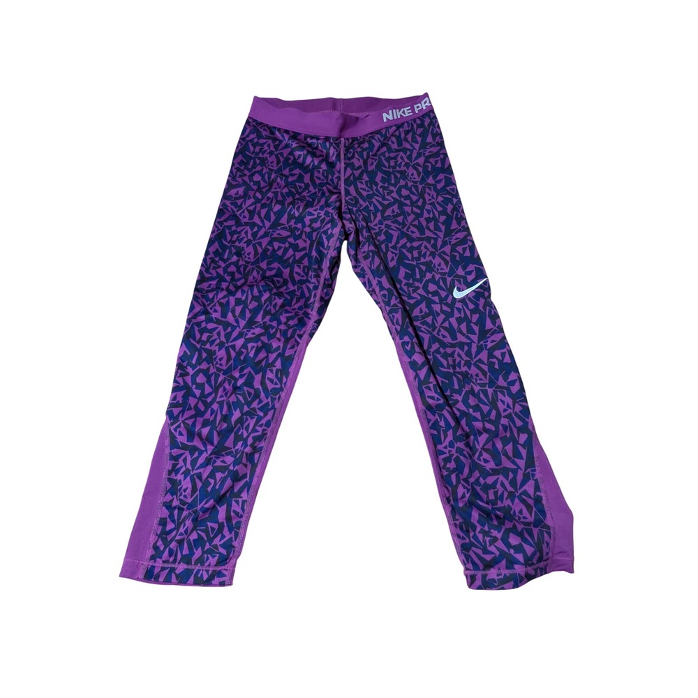 Nike Pro Purple Geometric Print Cropped Athletic Leggings Women's Medium‎ A1